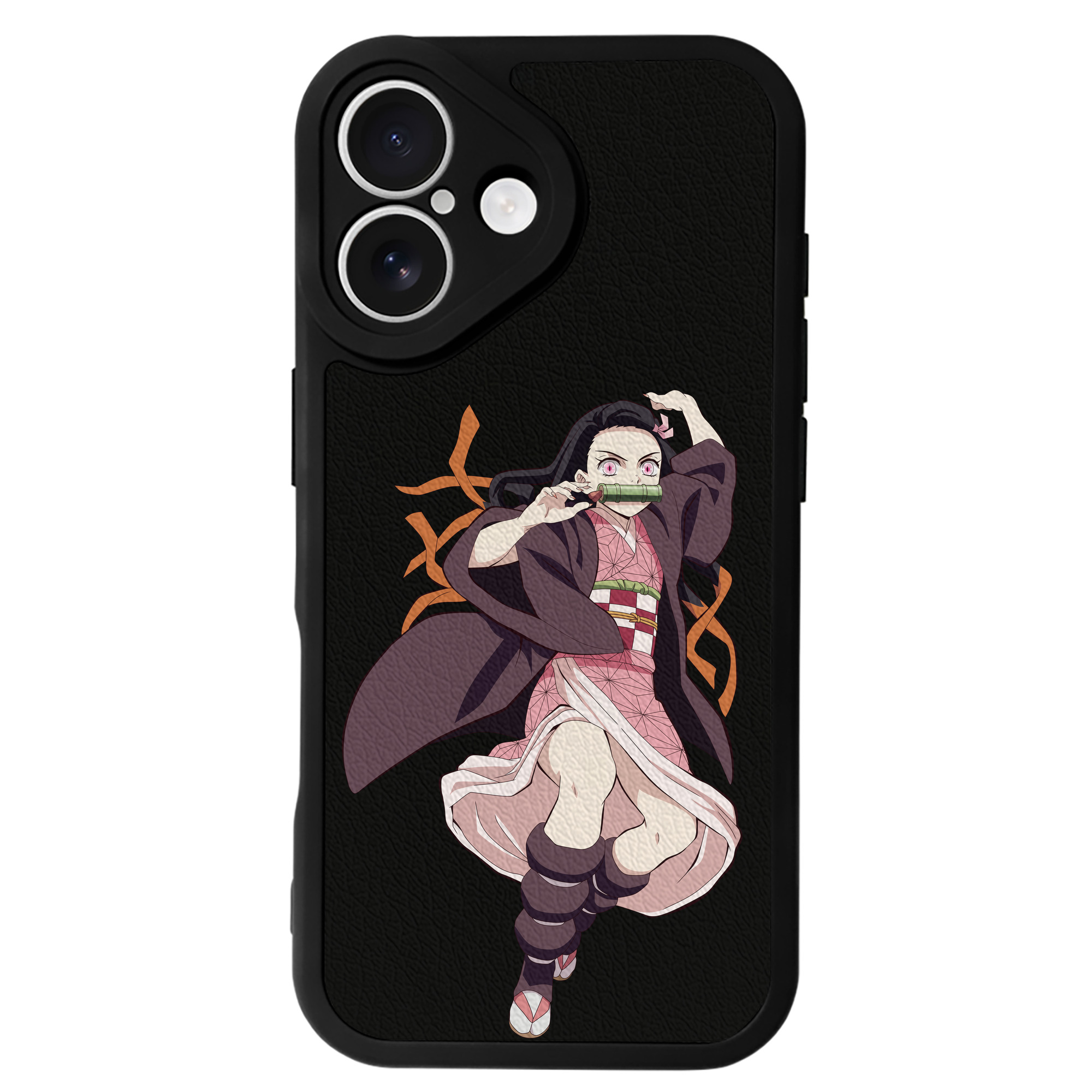 （画像用） 鬼滅の刃（きめつのやいば）竈門 禰󠄀豆子／かまど ねずこ Kamado Nezuko 【iPhone 16シリーズ対応】シリコンスマホケース（レザー調） 材質：シリコン